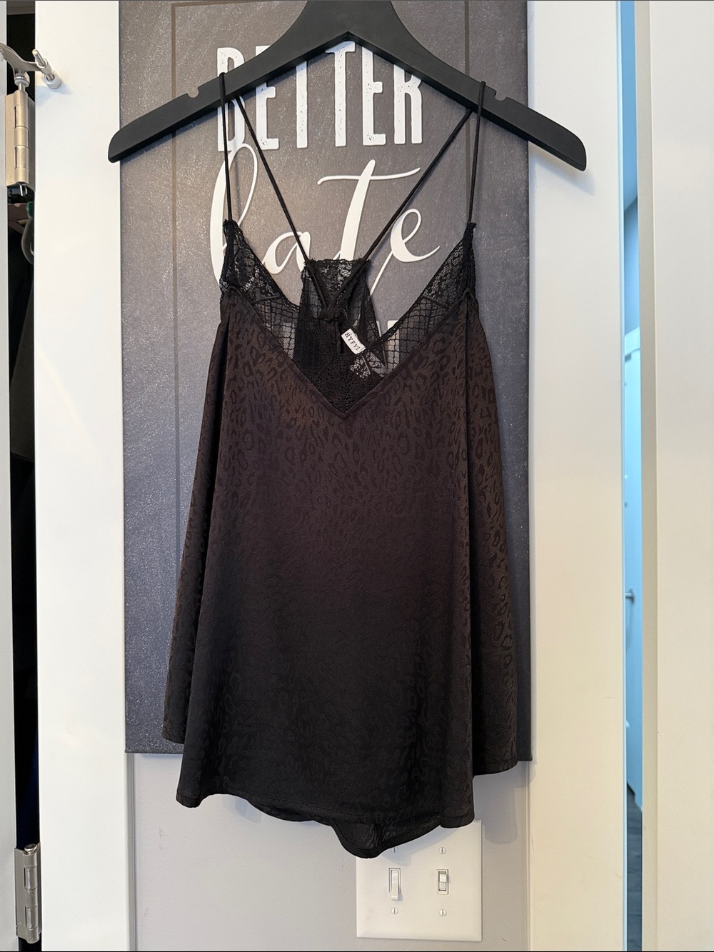 NWOT HYFVE Black Lace-Trim Satin Cami Tank - Women MED